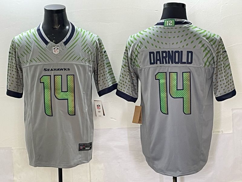 Men 2025 Seattle Seahawks #14 Darnold grey 5th generation Throwback Nike Limited NFL Jersey style 051